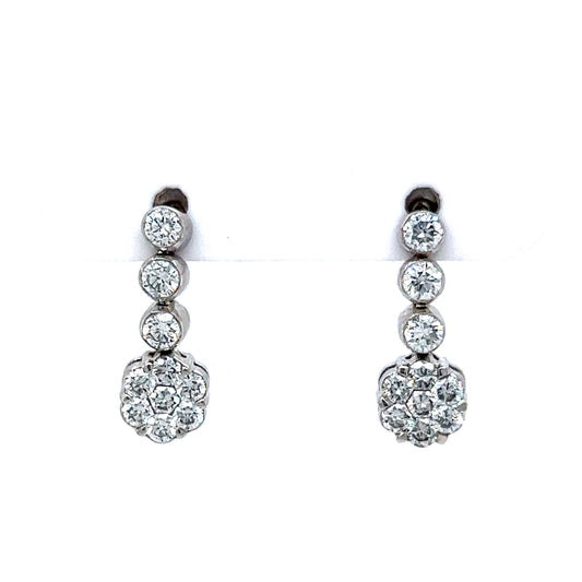 Modern Diamond Cluster Drop Earrings in 18k White Gold