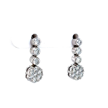 Modern Diamond Cluster Drop Earrings in 18k White Gold