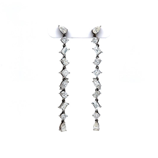 Multi-Cut Diamond Drop Earrings in 14k White Gold