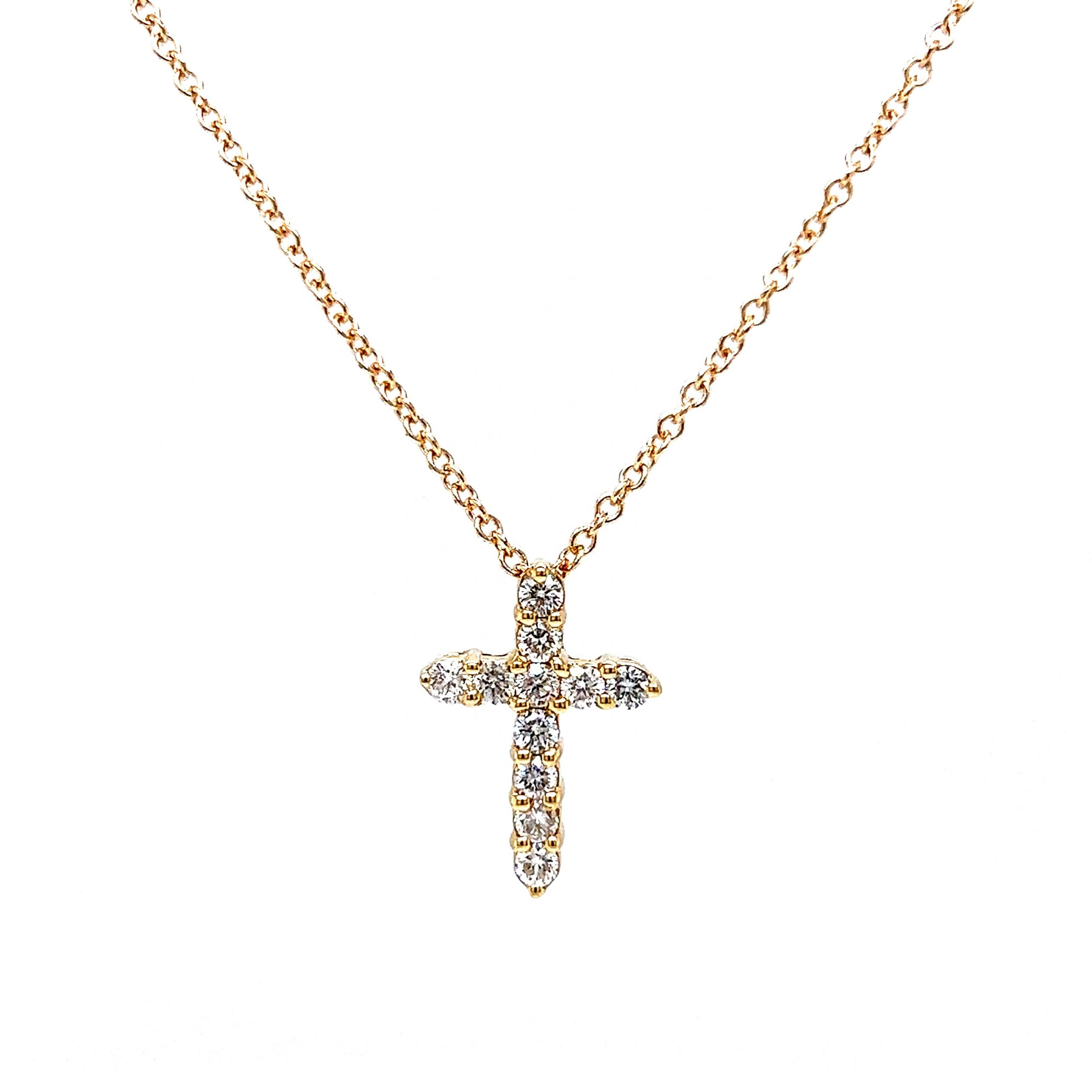 Pretty Yellow Gold Diamond Cross Pendant - Larc Jewelers