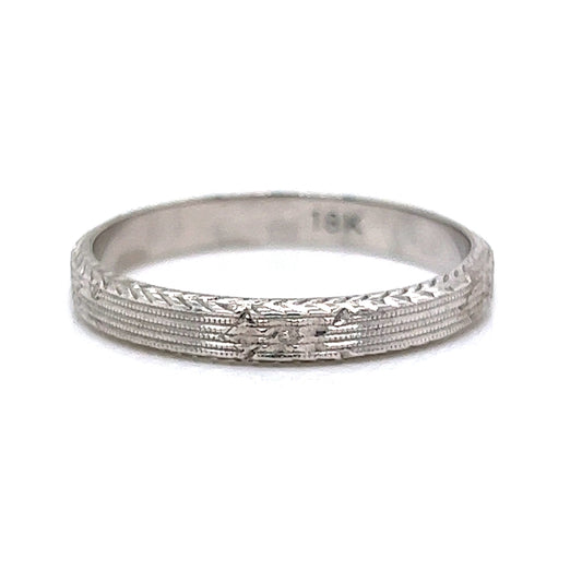 3mm Men's Engraved Art Deco Wedding Band in 18k White Gold