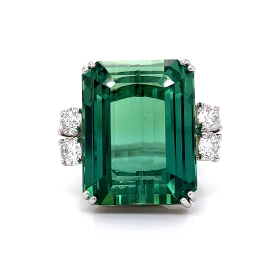 Green Tourmaline & Diamond Cocktail Ring in Platinum