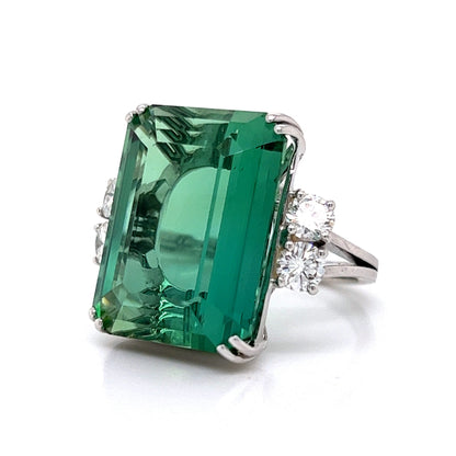 Green Tourmaline & Diamond Cocktail Ring in Platinum