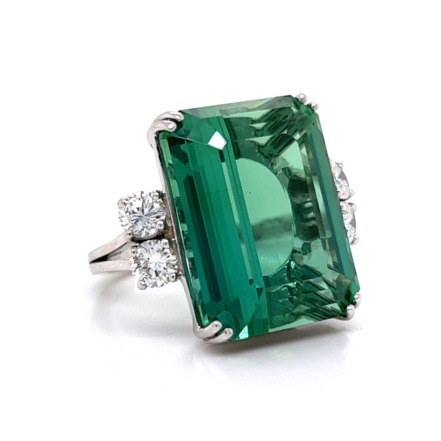 Green Tourmaline & Diamond Cocktail Ring in Platinum