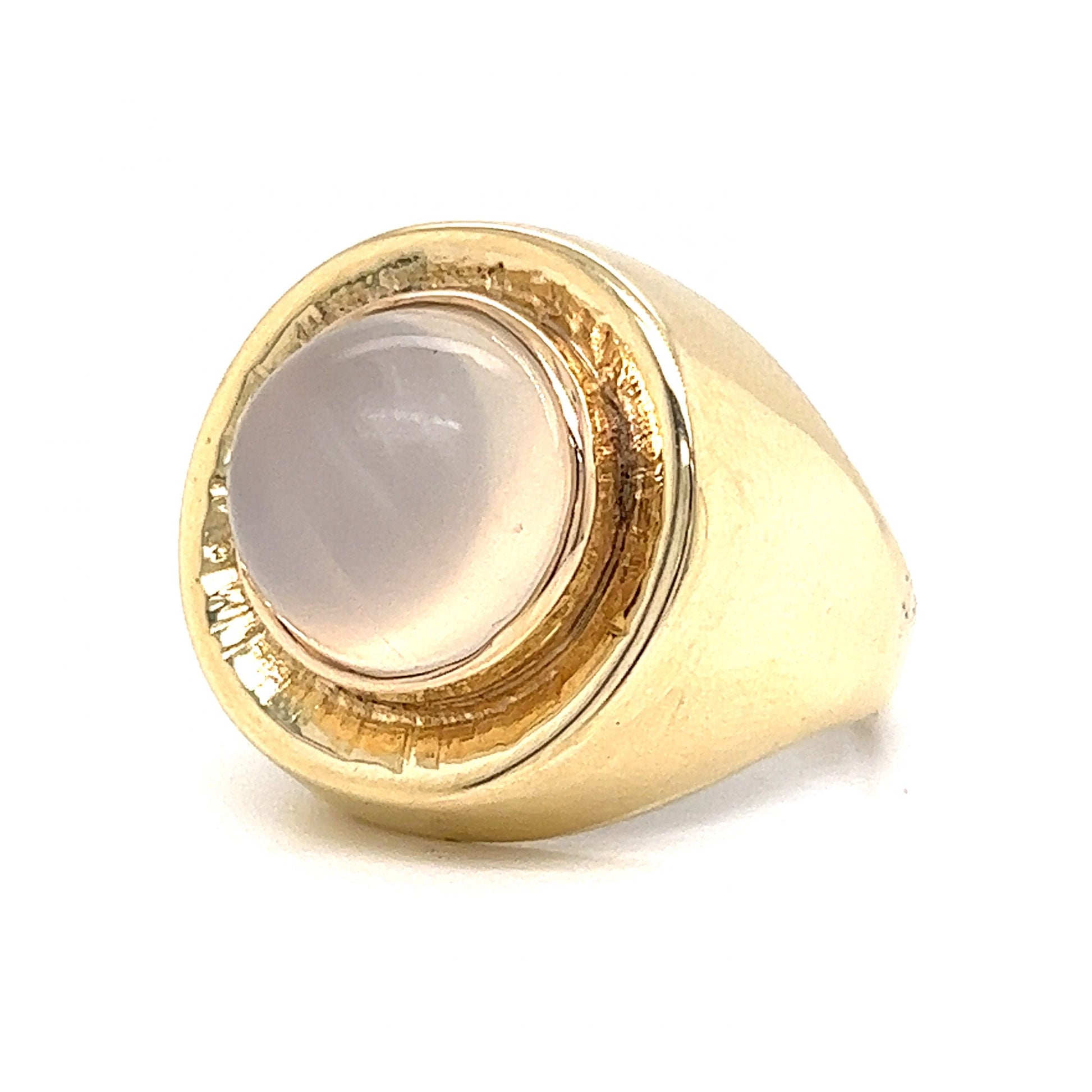 Mid-Century Round Moonstone Cocktail Ring in 14k Yellow Gold