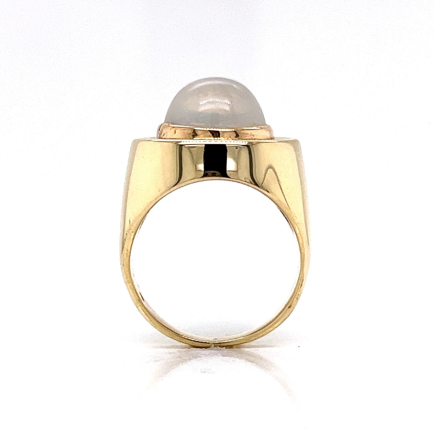 Mid-Century Round Moonstone Cocktail Ring in 14k Yellow Gold