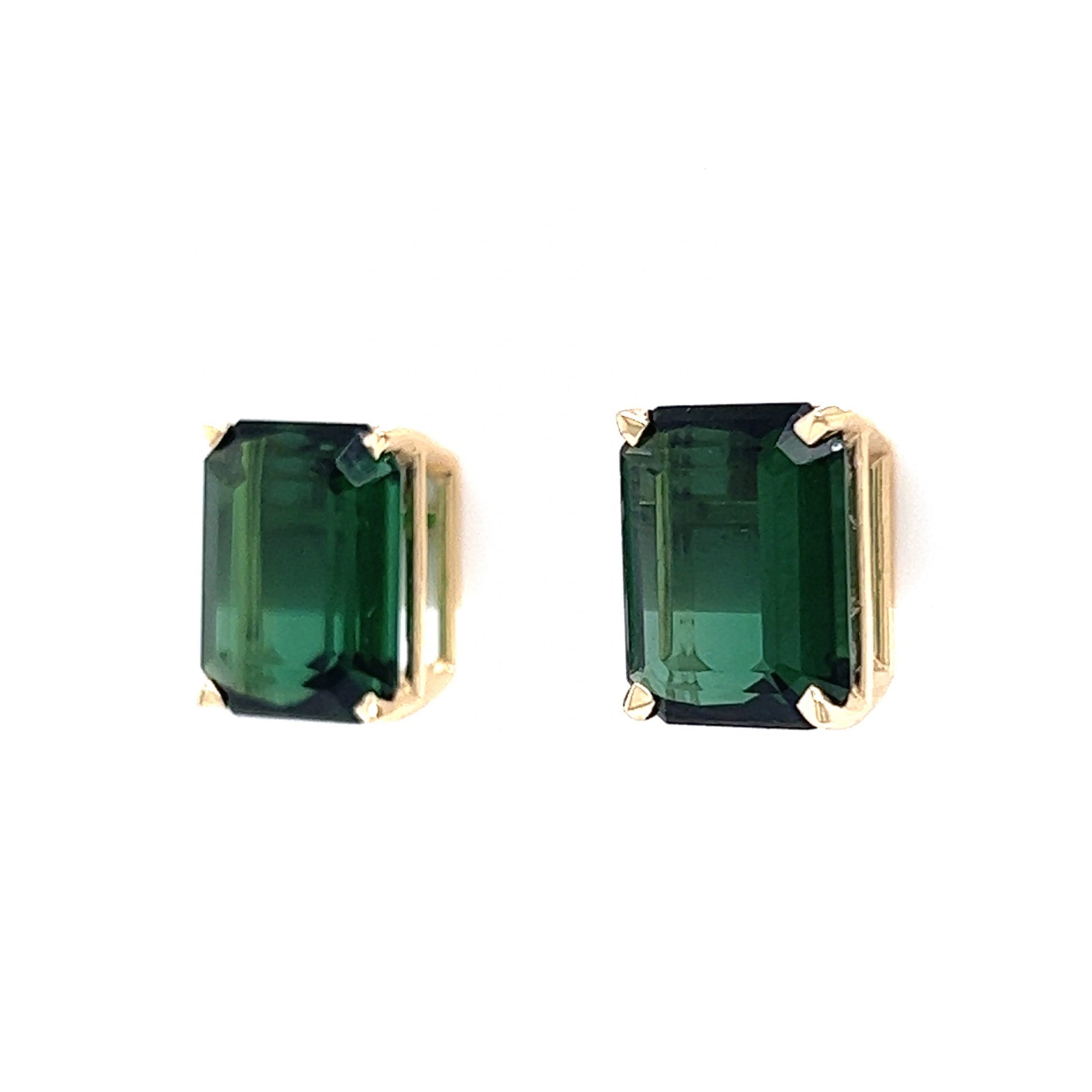 Elegant Emerald Cut Green Tourmaline Earrings in 14k Yellow Gold