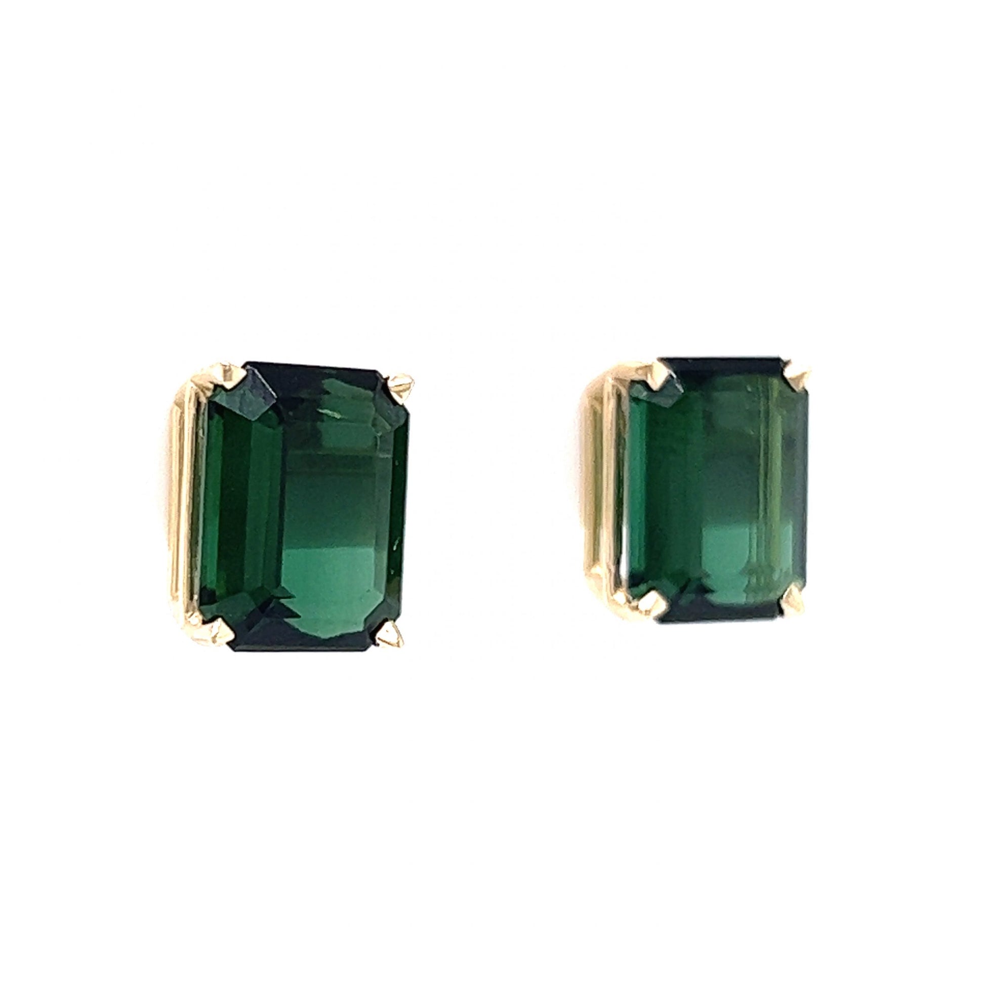 Elegant Emerald Cut Green Tourmaline Earrings in 14k Yellow Gold
