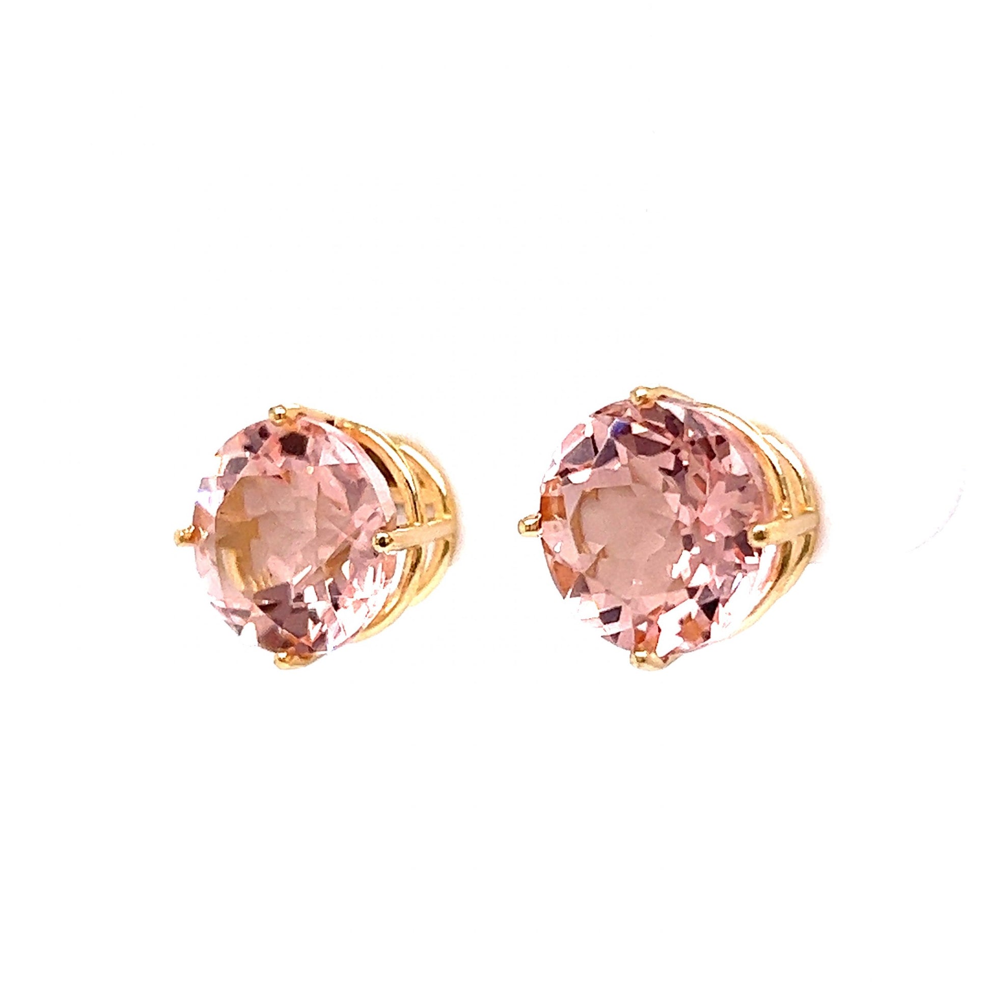 Large Round Cut Morganite Stud Earrings in 14k Yellow Gold