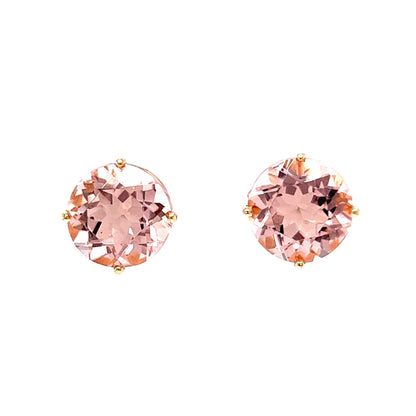 Large Round Cut Morganite Stud Earrings in 14k Yellow Gold