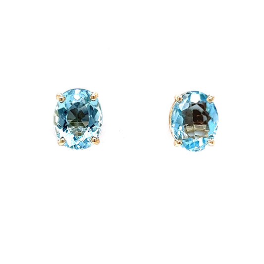 Everyday Oval Cut Aquamarine Stud Earrings in 14k Yellow Gold