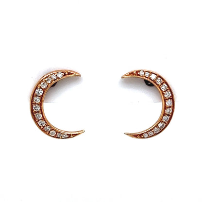 Celestial Diamond Moon Stud Earrings in 18k Rose Gold