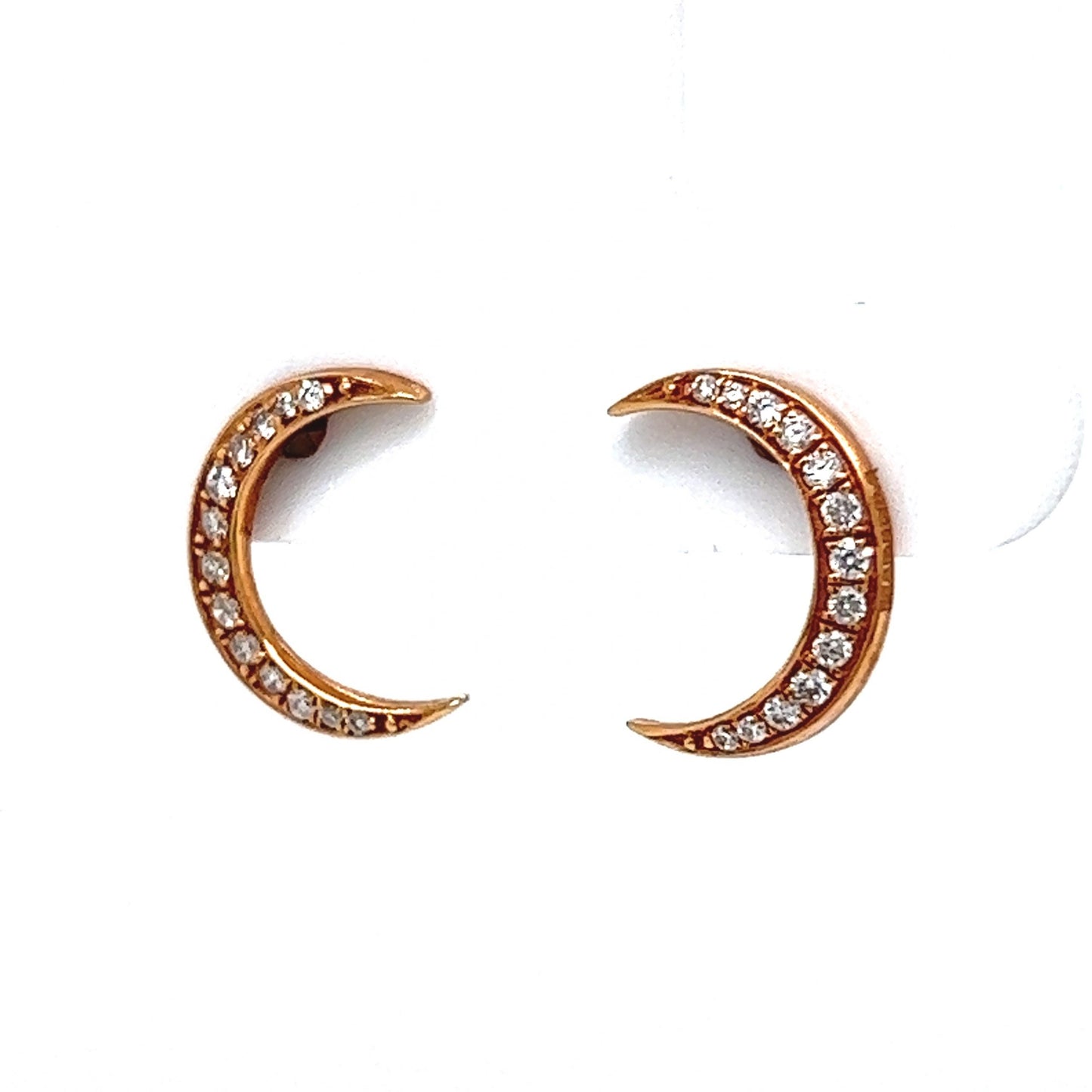 Celestial Diamond Moon Stud Earrings in 18k Rose Gold