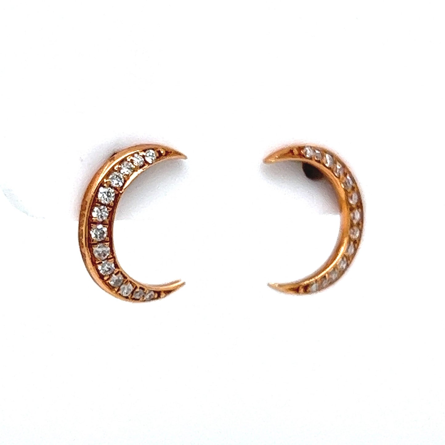 Celestial Diamond Moon Stud Earrings in 18k Rose Gold