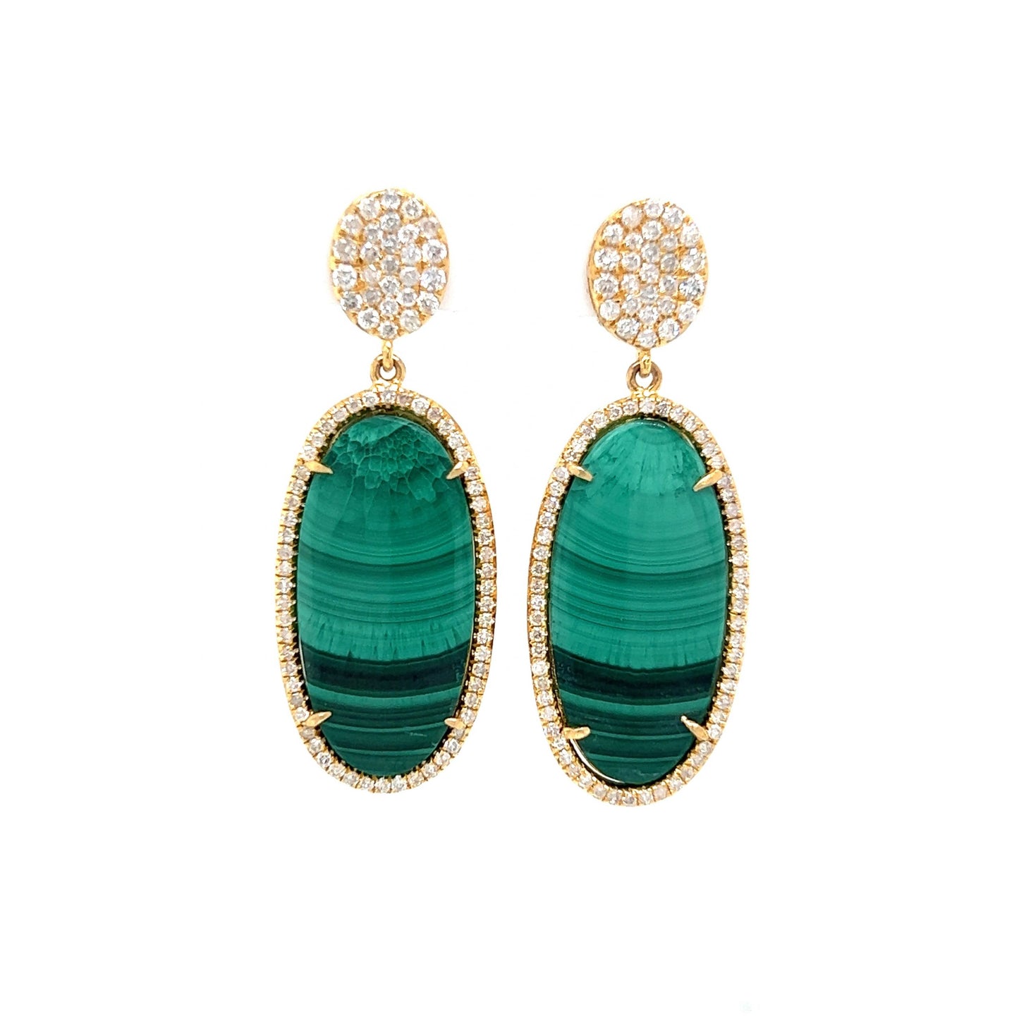 Malachite & Diamond Drop Earrings in 18k Yellow Gold