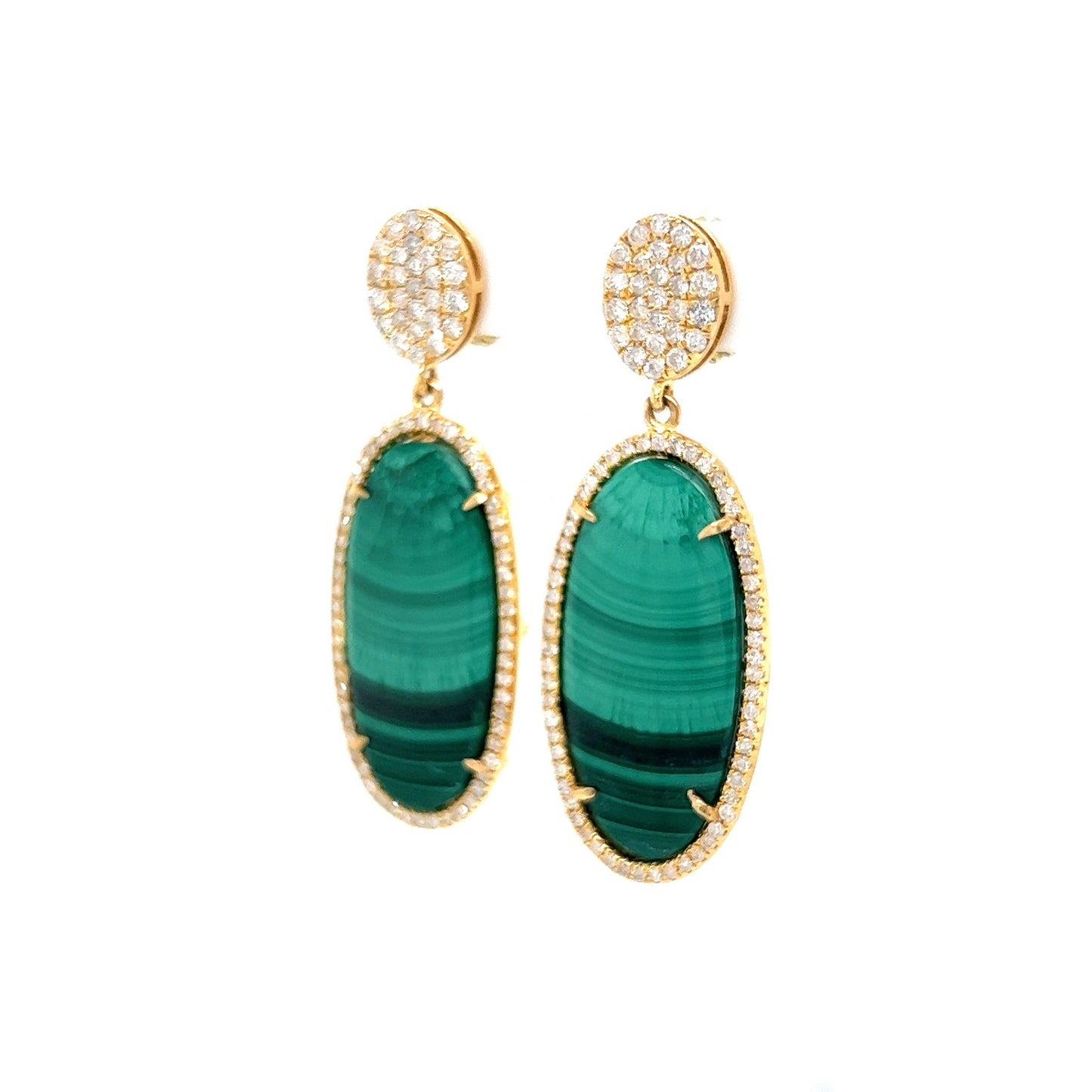 Malachite & Diamond Drop Earrings in 18k Yellow Gold