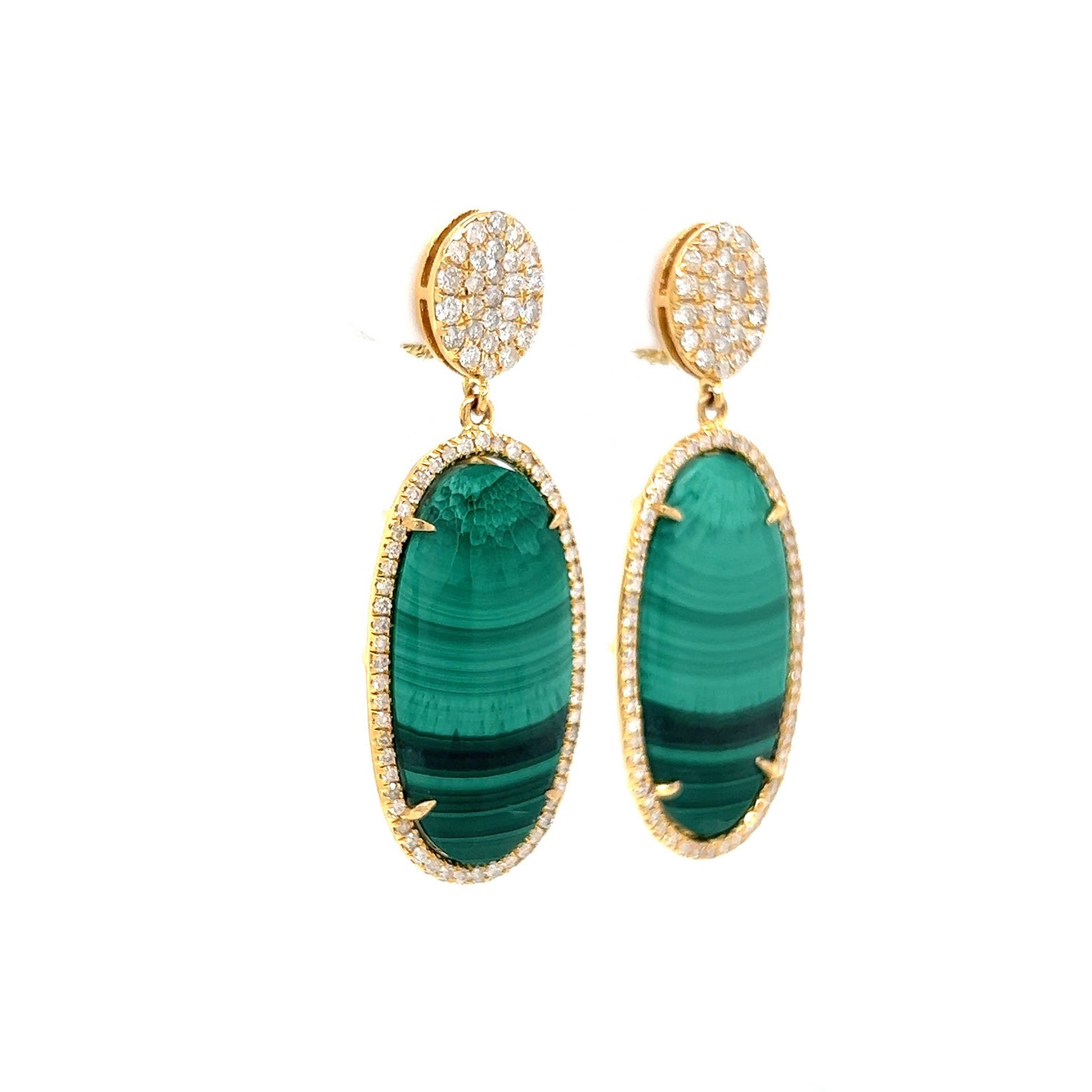 Malachite & Diamond Drop Earrings in 18k Yellow Gold