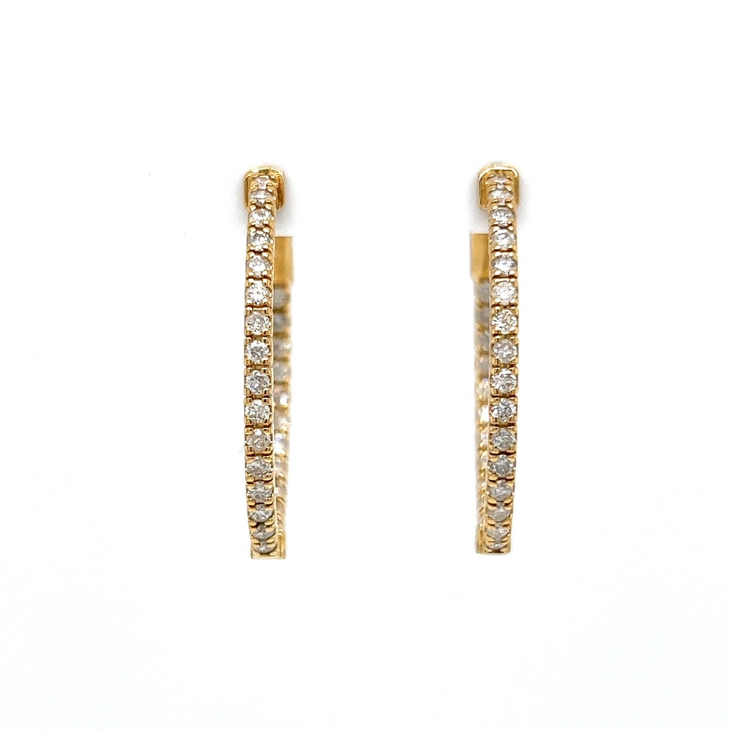 1.20 Diamond Oval Hoop Earrings in 14k Yellow Gold