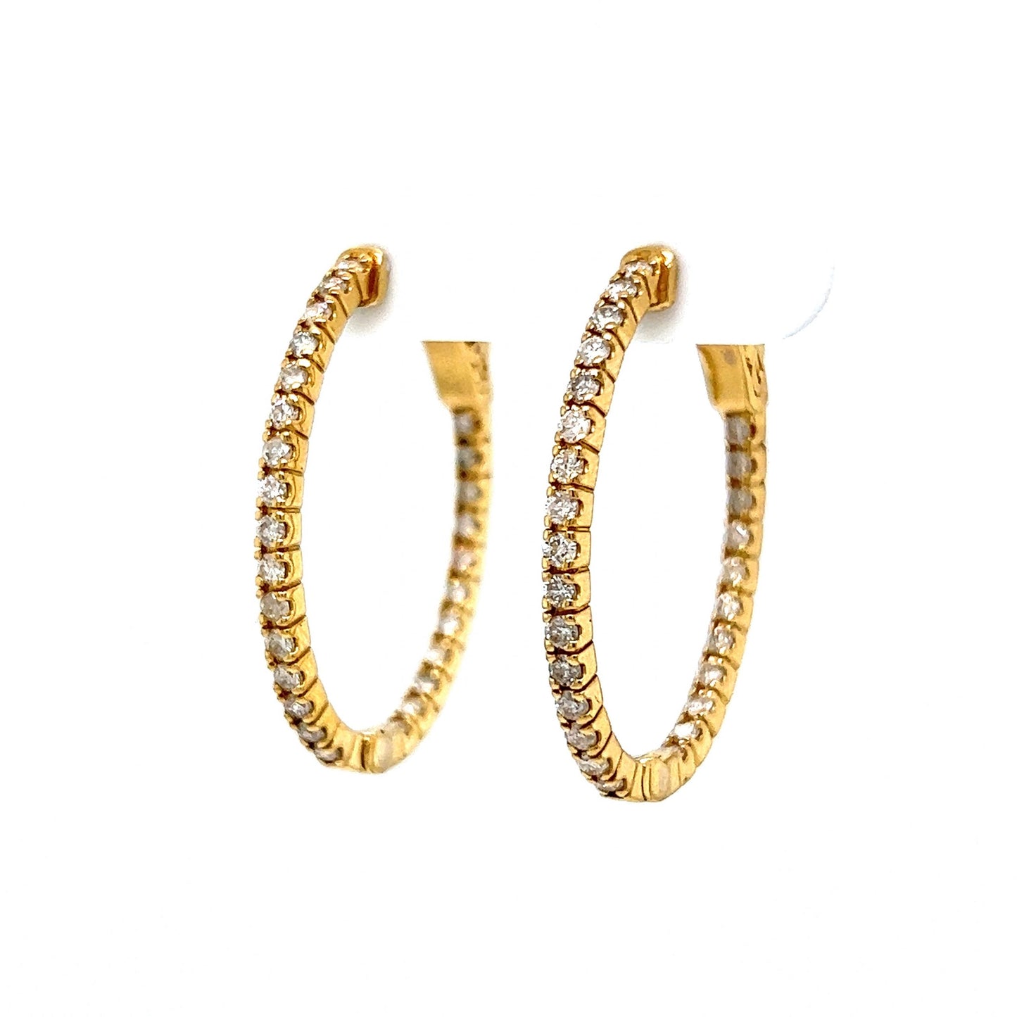 1.20 Diamond Oval Hoop Earrings in 14k Yellow Gold