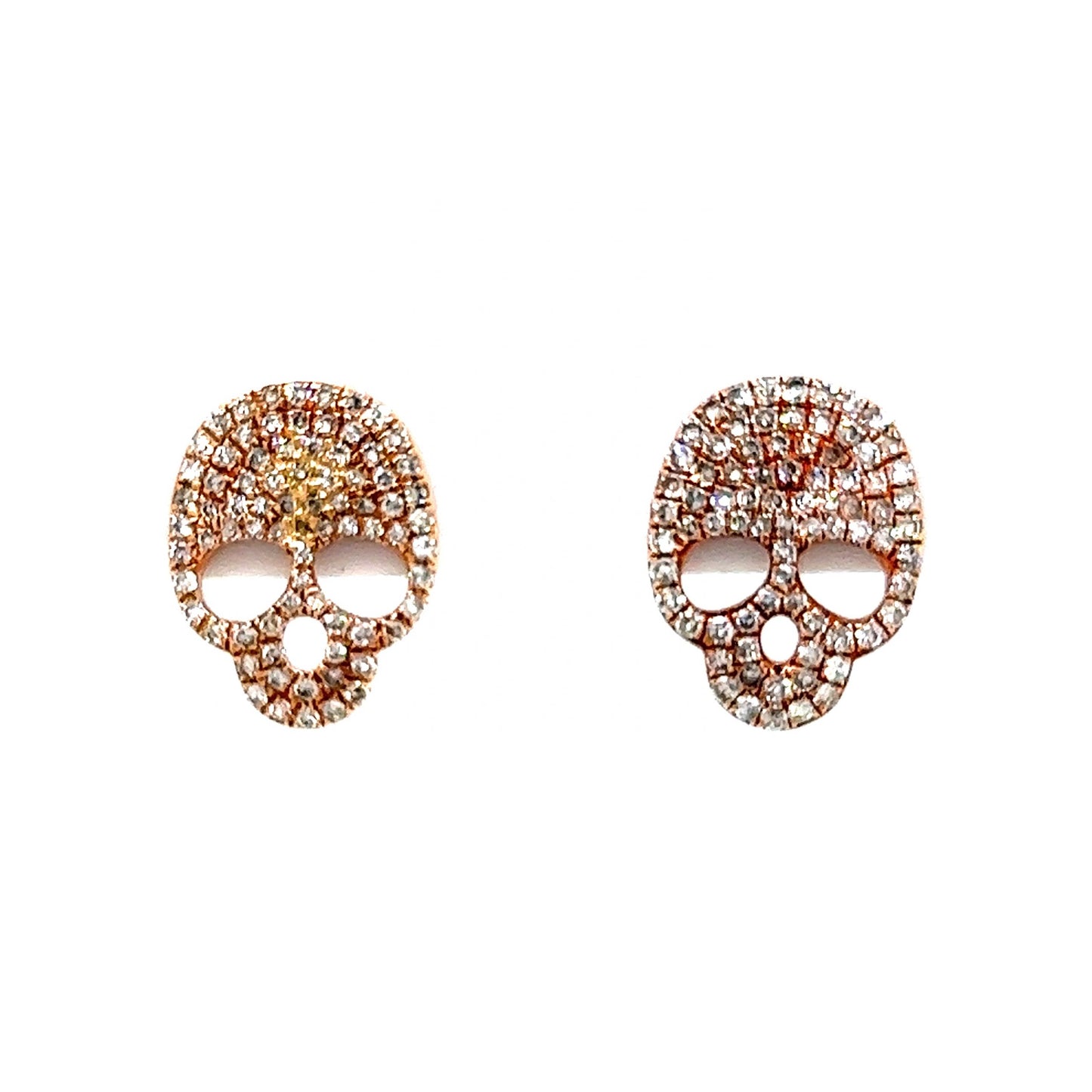 Diamond Skull Stud Earrings in 14k Rose Gold