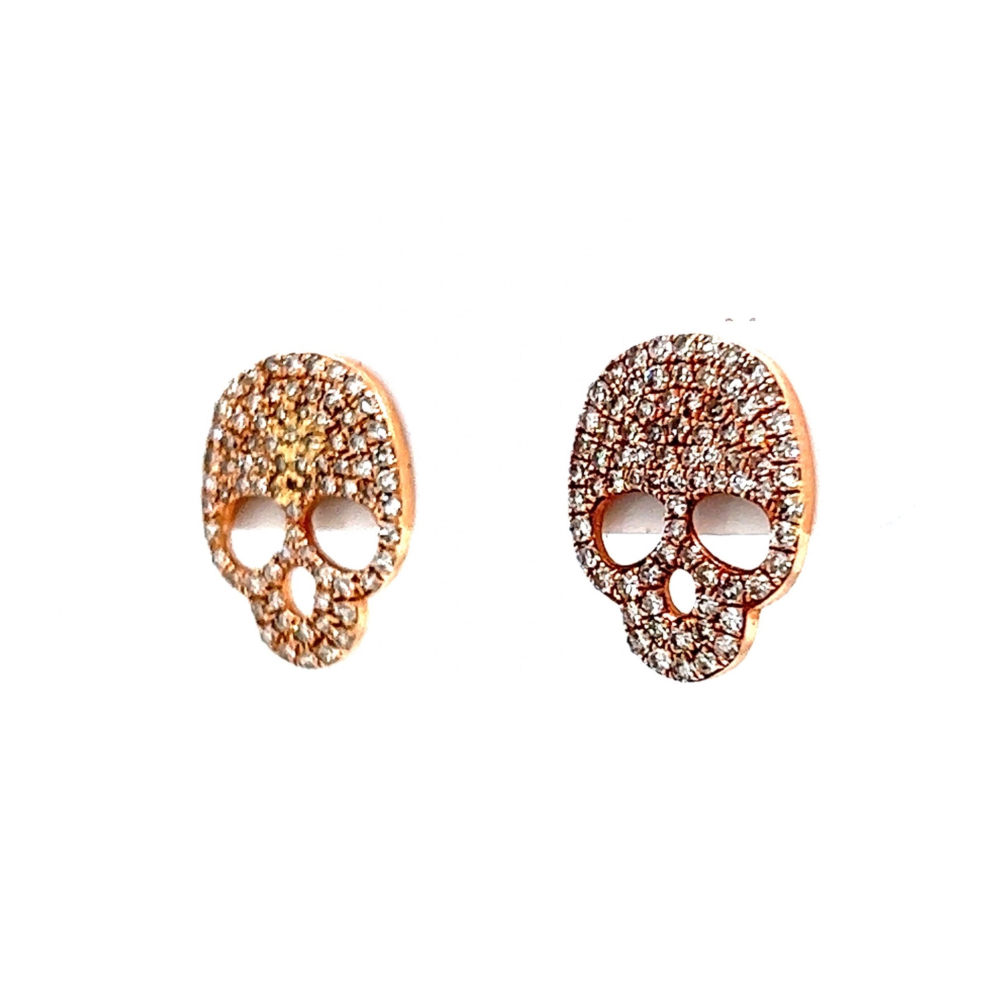 Diamond Skull Stud Earrings in 14k Rose Gold