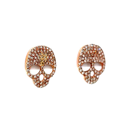 Diamond Skull Stud Earrings in 14k Rose Gold