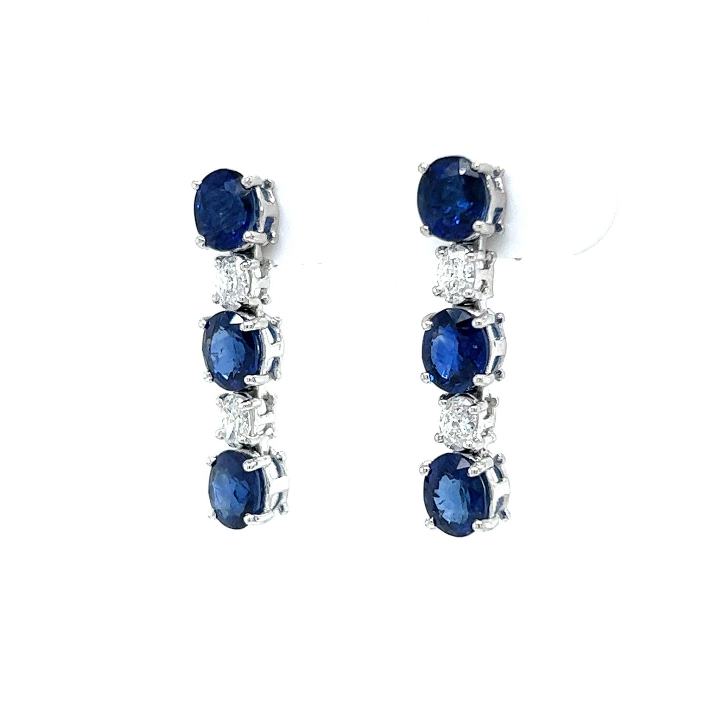 Elegant Oval Cut Sapphire & Diamond Earrings in 18k White Gold