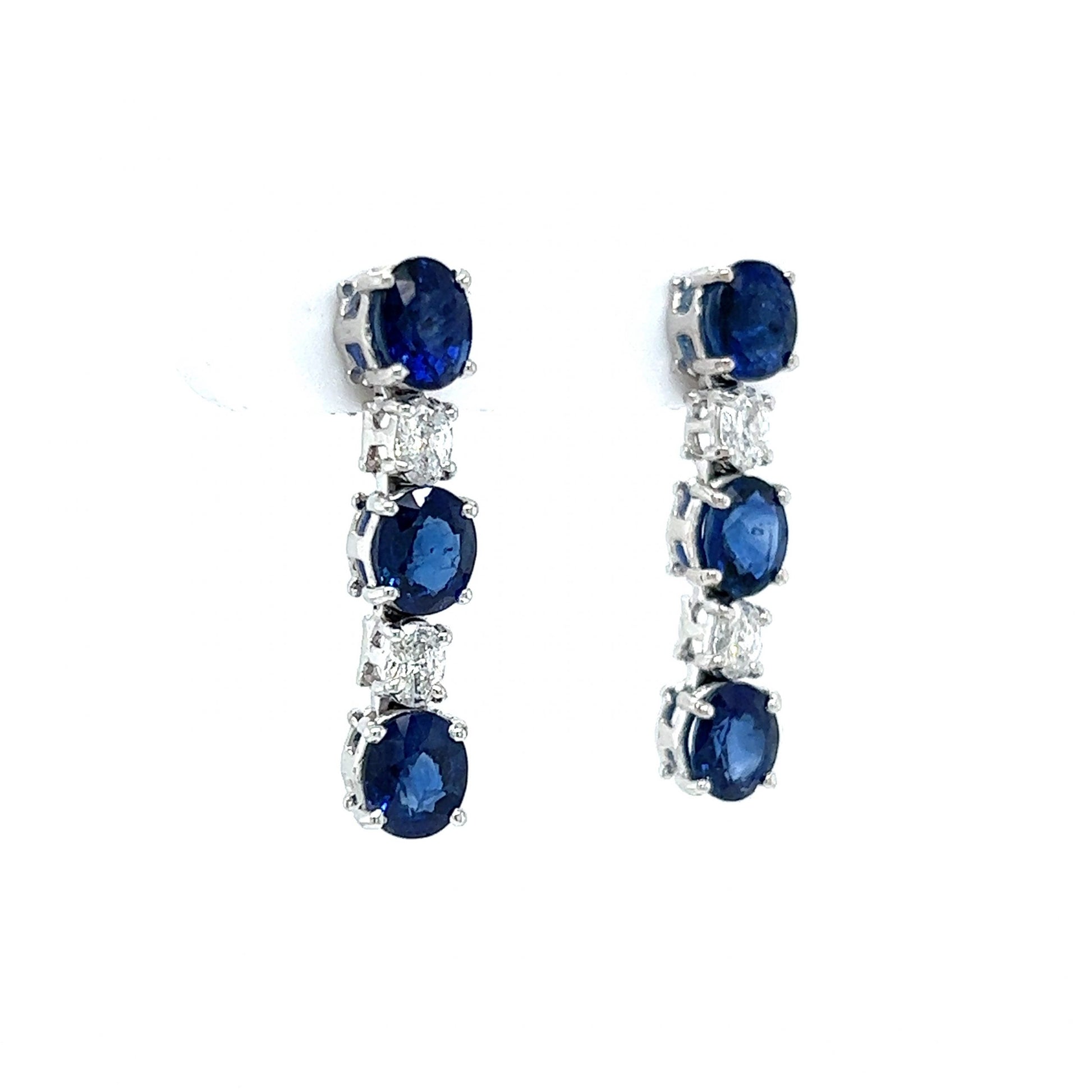 Elegant Oval Cut Sapphire & Diamond Earrings in 18k White Gold