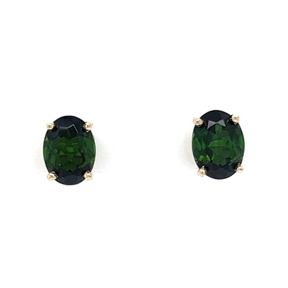 Classic Oval Cut Green Tourmaline Earrings in 14k Yellow Gold