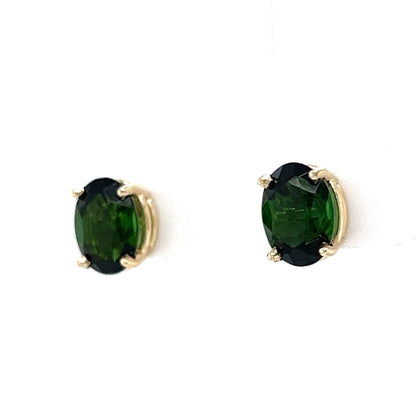 Classic Oval Cut Green Tourmaline Earrings in 14k Yellow Gold