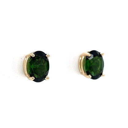 Classic Oval Cut Green Tourmaline Earrings in 14k Yellow Gold