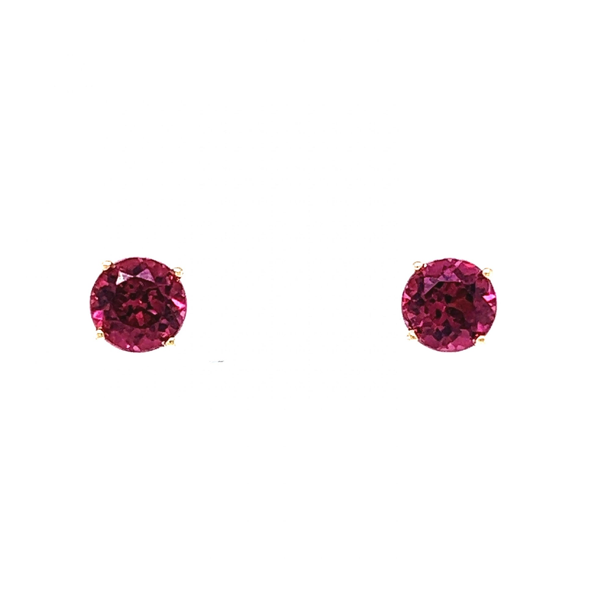 Classic Round Cut Pink Tourmaline Earrings in 14k Yellow Gold