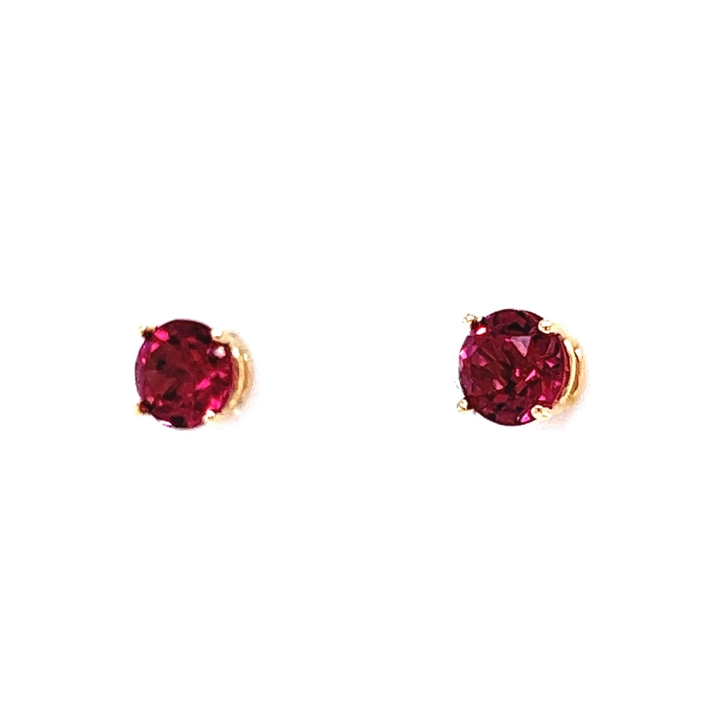 Classic Round Cut Pink Tourmaline Earrings in 14k Yellow Gold