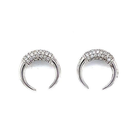 Diamond Crescent Moon Stud Earrings in 18k White Gold