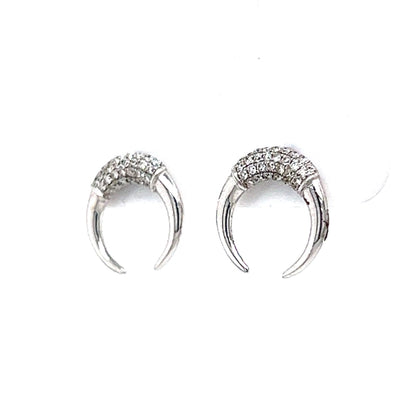 Diamond Crescent Moon Stud Earrings in 18k White Gold