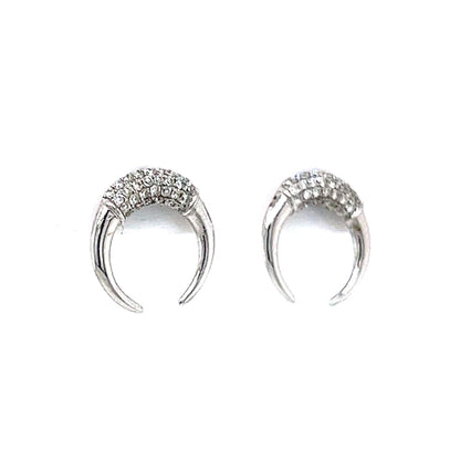 Diamond Crescent Moon Stud Earrings in 18k White Gold