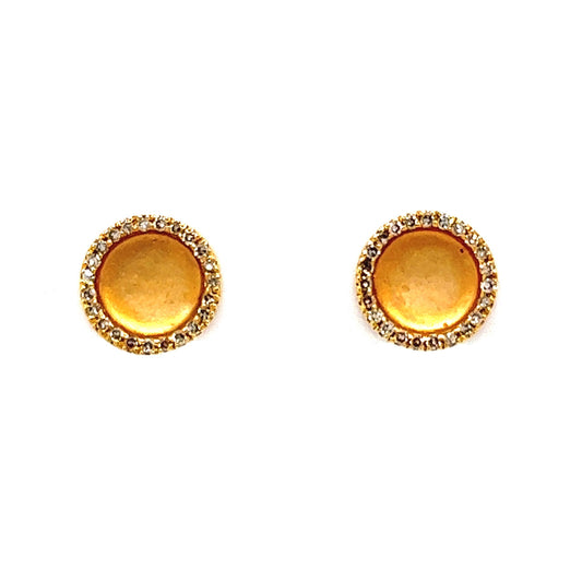 Pave Diamond Edge Circle Stud Earrings in 14k Yellow Gold