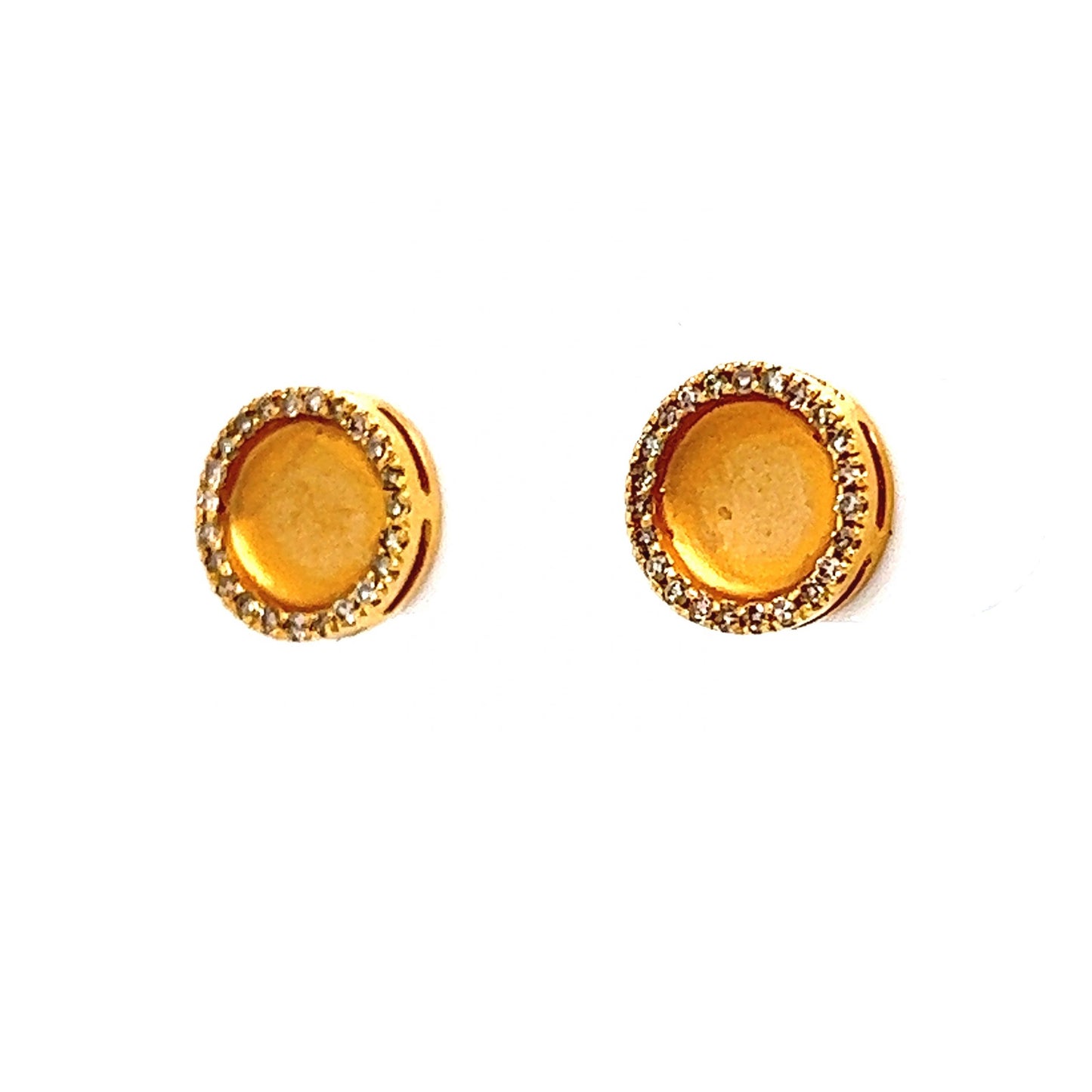 Pave Diamond Edge Circle Stud Earrings in 14k Yellow Gold