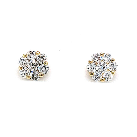 .98 Diamond Cluster Stud Earrings in 14k Yellow Gold