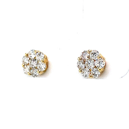 .98 Diamond Cluster Stud Earrings in 14k Yellow Gold