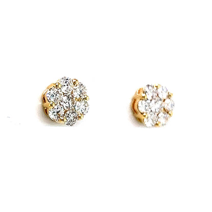 .98 Diamond Cluster Stud Earrings in 14k Yellow Gold