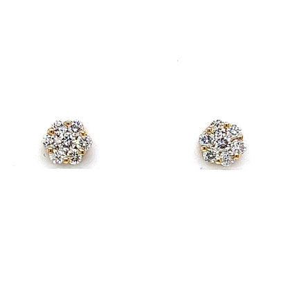 .34 Diamond Cluster Stud Earrings in 14k Yellow Gold