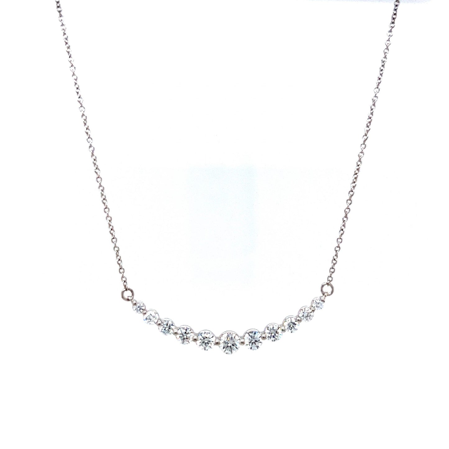 Round Brilliant Curved Diamond Necklace in 14k White Gold