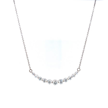 Round Brilliant Curved Diamond Necklace in 14k White Gold