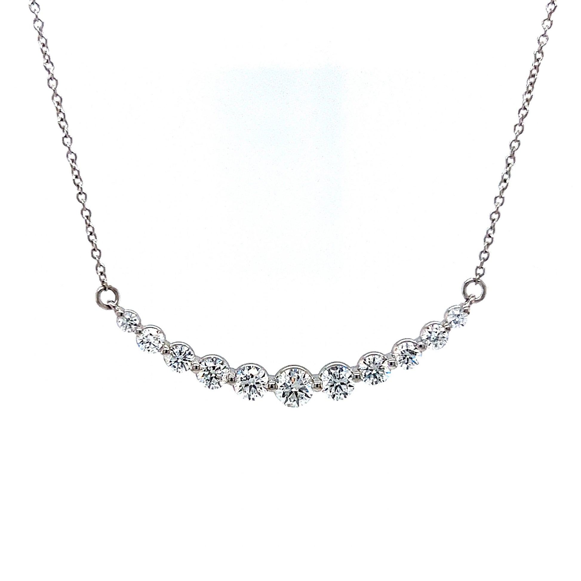 Round Brilliant Curved Diamond Necklace in 14k White Gold