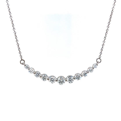 Round Brilliant Curved Diamond Necklace in 14k White Gold