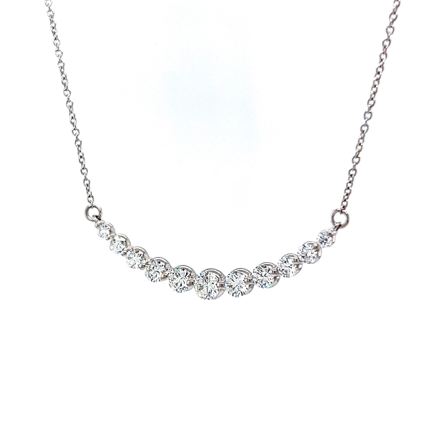 Round Brilliant Curved Diamond Necklace in 14k White Gold