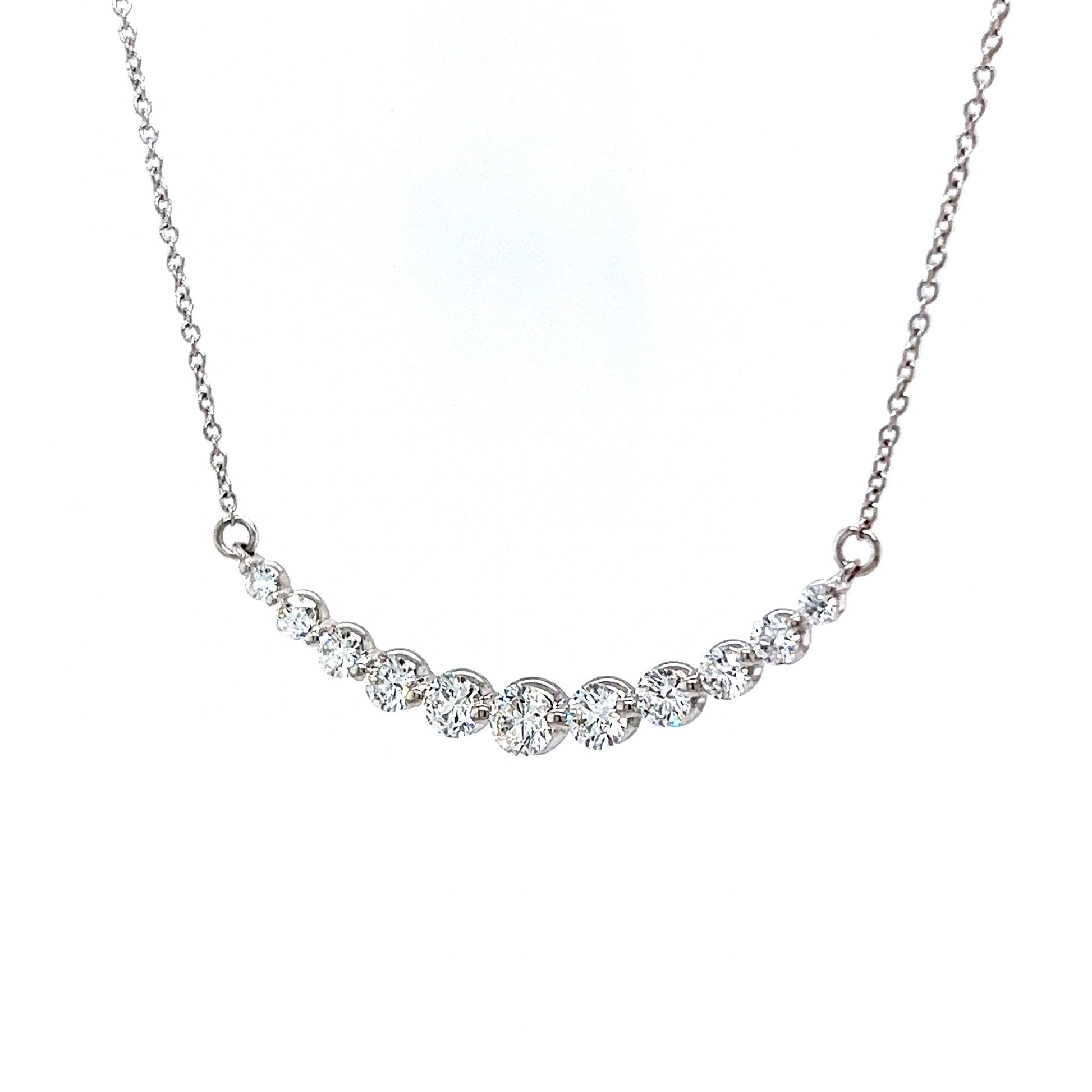 Round Brilliant Curved Diamond Necklace in 14k White Gold