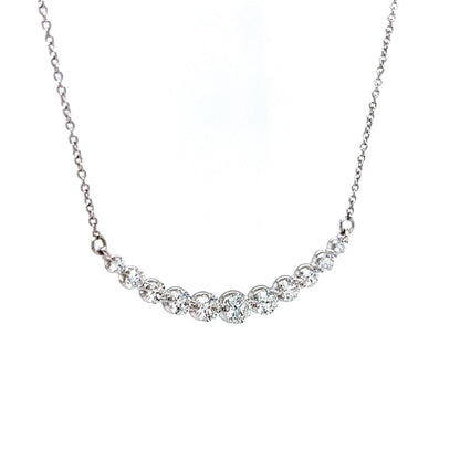 Round Brilliant Curved Diamond Necklace in 14k White Gold