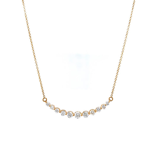 Curved Round Brilliant Diamond Necklace in 14k Yellow Gold